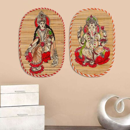 Bamboo Hand Crafted Wall Hangings Of Ganesh Ji And Laxmi Ji For Home Decor | BWH-4