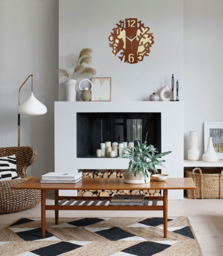 Wooden Silent Non-Ticking Wall Clock for Home Stylish Latest Designer Wall Clock | Timberleaf Artistic Wooden Wall Clock | 15x15-CH-TRW1