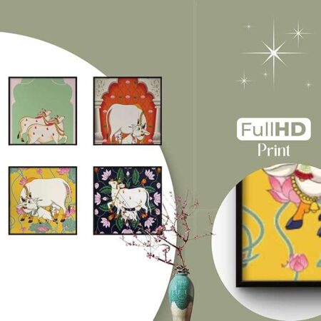 Decorated Cows Pichwai Handmade Wall Painting | Set of 4 | PWP-12