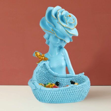 LADY with Basket Showpiece for Home Decor Showpiece | Girl Basket blue Showpiece & Office Decor Showpiece | AR-LDY1