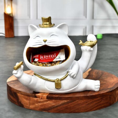 Cat with Hat Statue | Beautiful white Laughing Cat | R-C1