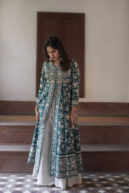 Women’s Cotton Embroidery A-line Kurti With Palazzo Set | HC35-K1